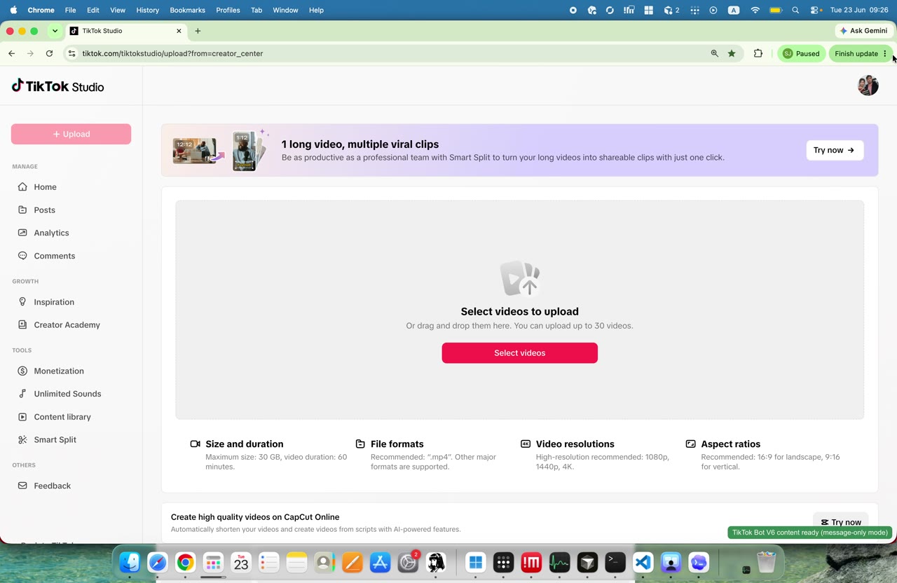 เฟรม 010 เวลา 00:24 ของ EP1: เริ่มจากหน้าจอที่มี TikTok Studio, Finder และไฟล์ที่เกี่ยวข้องกับบอท