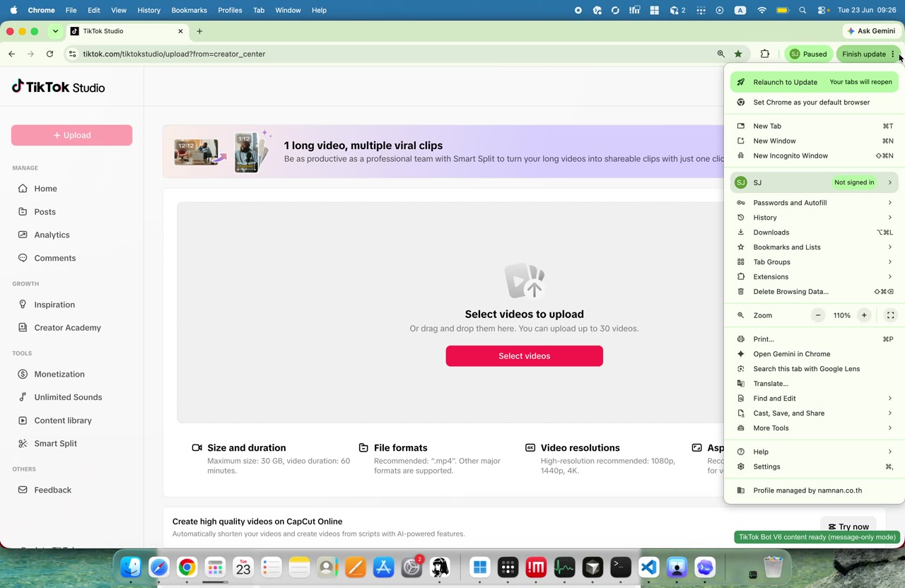 เฟรม 011 เวลา 00:27 ของ EP1: เริ่มจากหน้าจอที่มี TikTok Studio, Finder และไฟล์ที่เกี่ยวข้องกับบอท