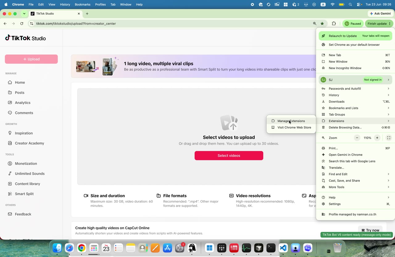 เข้าเมนู Extensions ของ Chrome